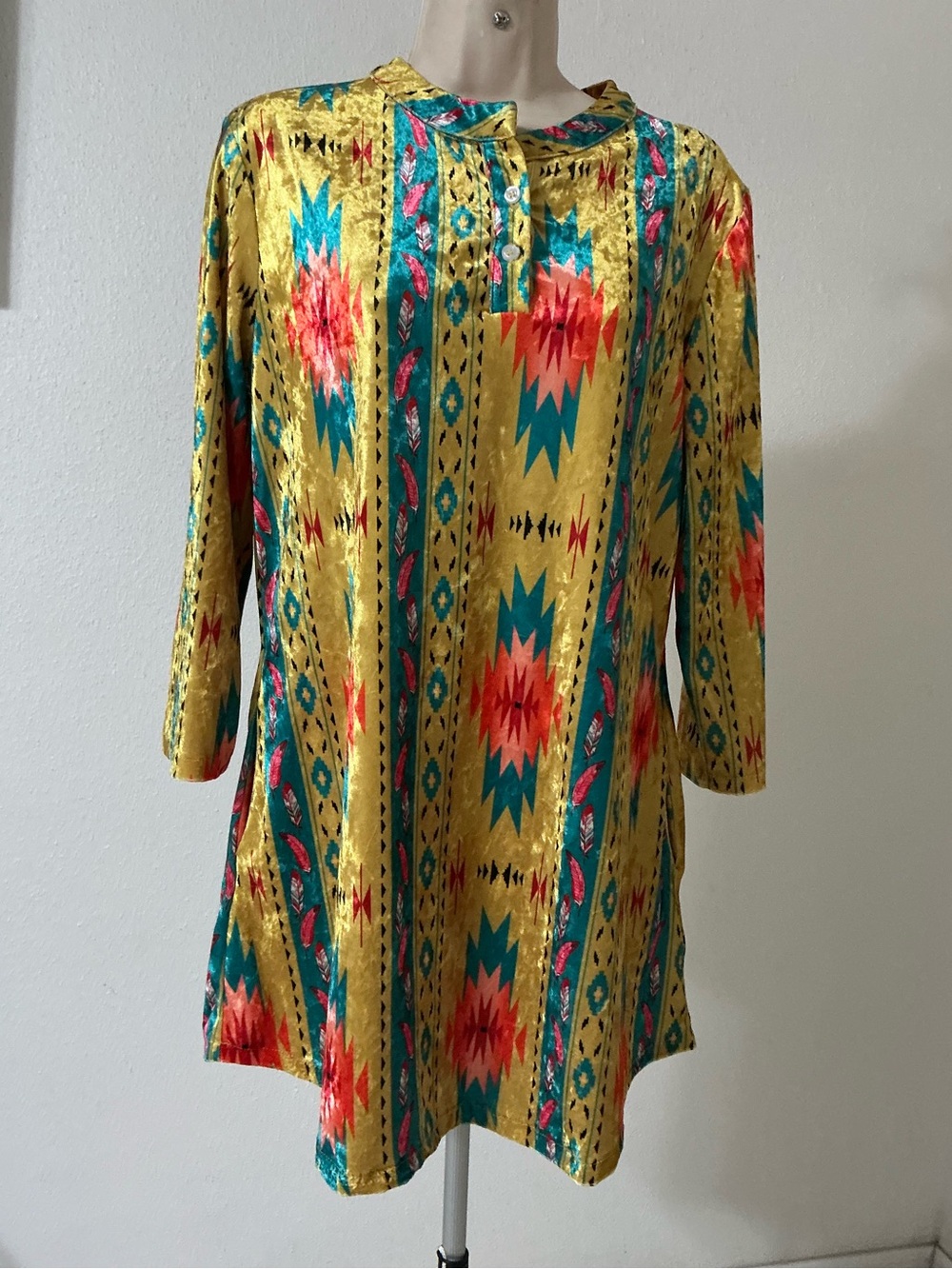 Fashion Express Velvet Southwestern Aztec Print Tunic Dress Size M